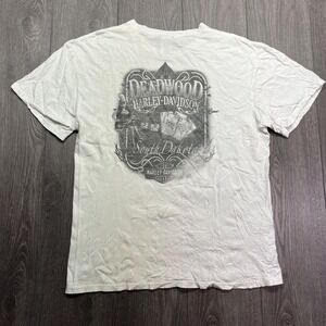 Vintage Harley Davidson South Dakota Skull Biker T Shirt White L Large Pinup